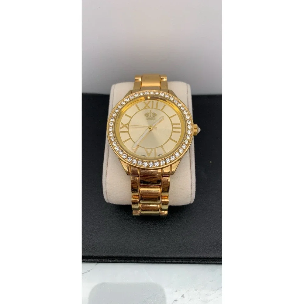 Premier Designs Womens Watch 40mm Gold Tone Dial Crystals Needs Battery